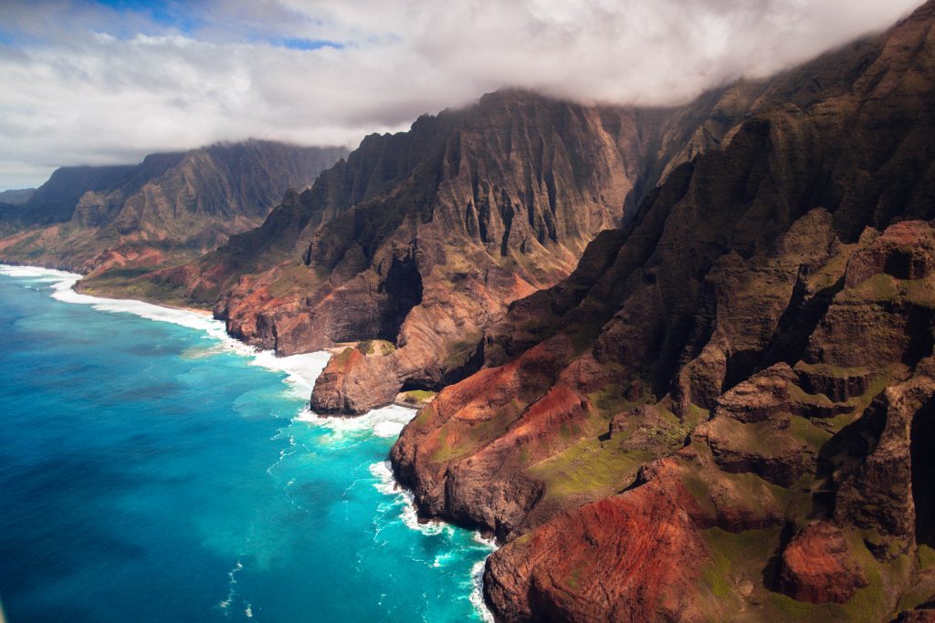 Scenic view of Hawaiian mountains and ocean